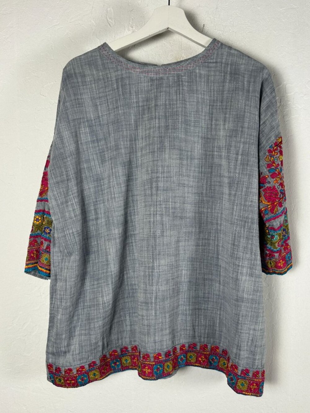 Khaadi Women’s Grey Khadi Cotton Embroidered Tunic Top Kurta Boho Size 8 Artsy